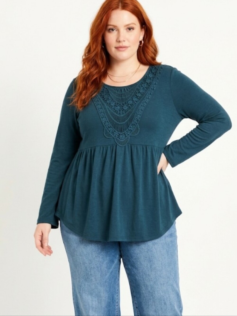 2/$20 Large Green Suzanne Betro Empire Waist Embroidered Blouse/tunic